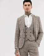 Gianni Feraud Skinny Fit Small Check Suit Jacket - Brown