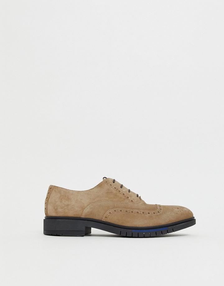 Tommy Hilfiger Flexible Dressy Brogue Suede Shoes In Beige - Beige