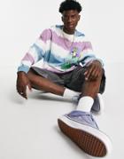 Asos Design Oversized Long Sleeve Stripe T-shirt In Blue & Purple Tie Dye-multi