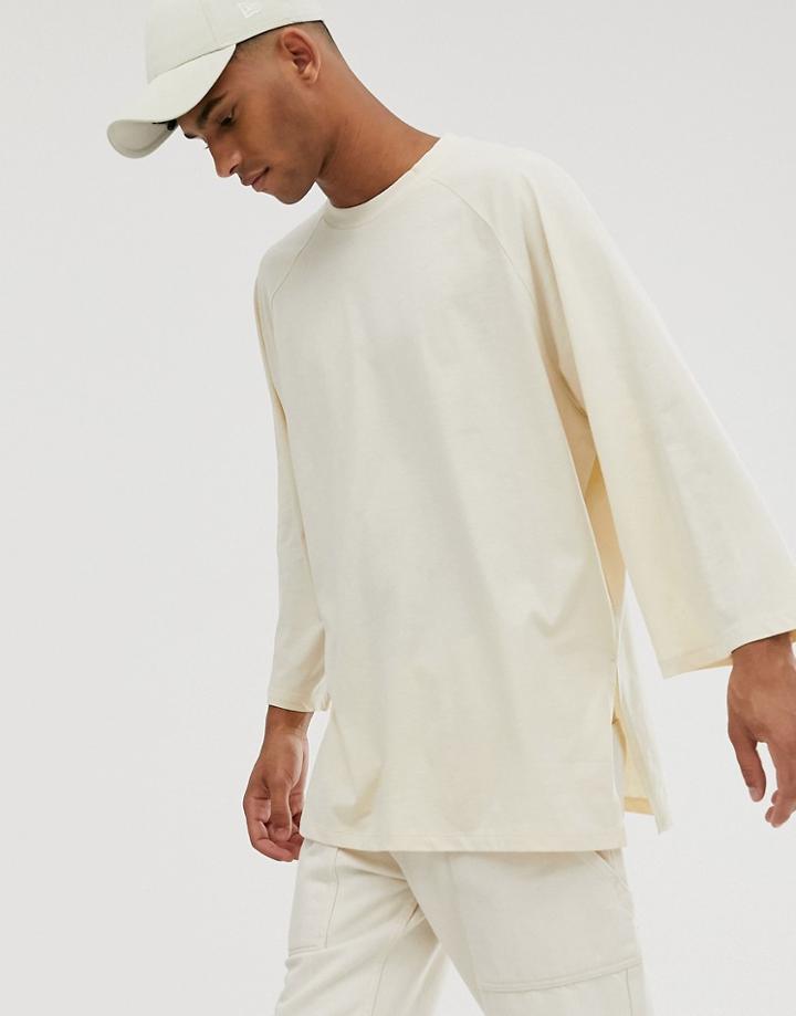 Asos Design Oversized Raglan T-shirt With Wide Sleeves In Beige