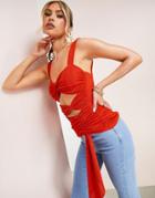 Asos Design Natural Twist Top In Rust-multi