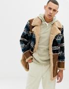 Asos Design Oversized Faux Shearling Jacket In Tan