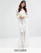 Bodyfrock Bridal Pleated Maxi Dress With Fluted Sleeves - White