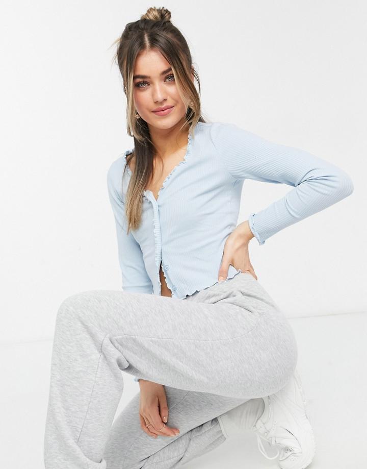 Monki Sancy Organic Cotton Jersey Cardigan In Blue-blues