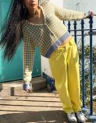 Kickers Relaxed Cardigan With Embroidery Logo In Vintage Check Knit-yellow