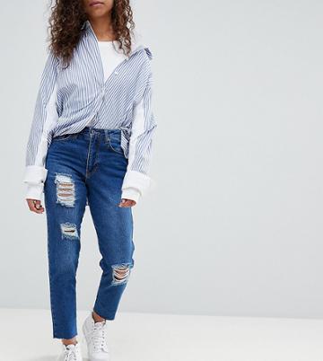 Kubban Petite Core Destroyed Mom Jeans - Blue