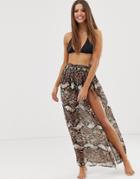 Miss Selfridge Beach Skirt In Snake Print-brown