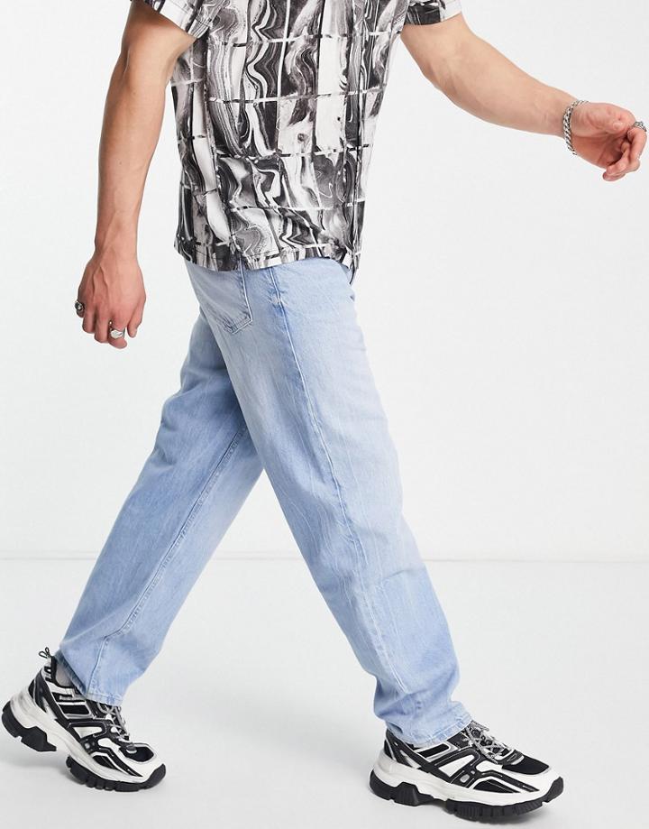 Bershka 90's Straight Leg Jeans In Mid Blue