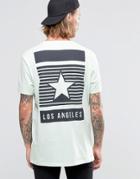 Asos Longline T-shirt With Los Angeles Star Back Print In Relaxed Skater Fit - Green