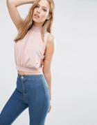Asos Top With High Neck And Split Side In Slinky - Pink