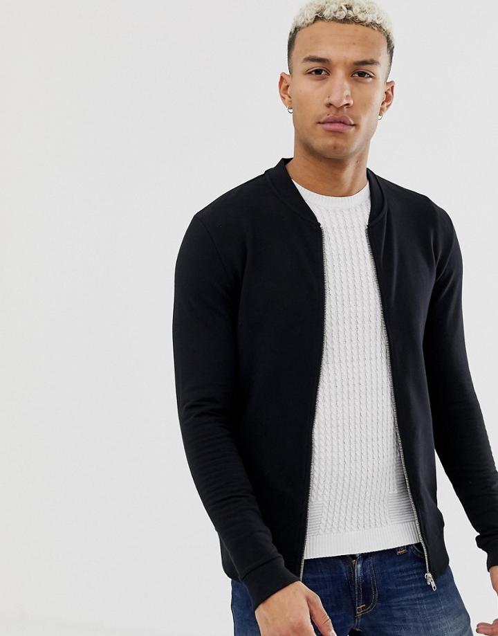 Asos Design Muscle Jersey Bomber Jacket In Black