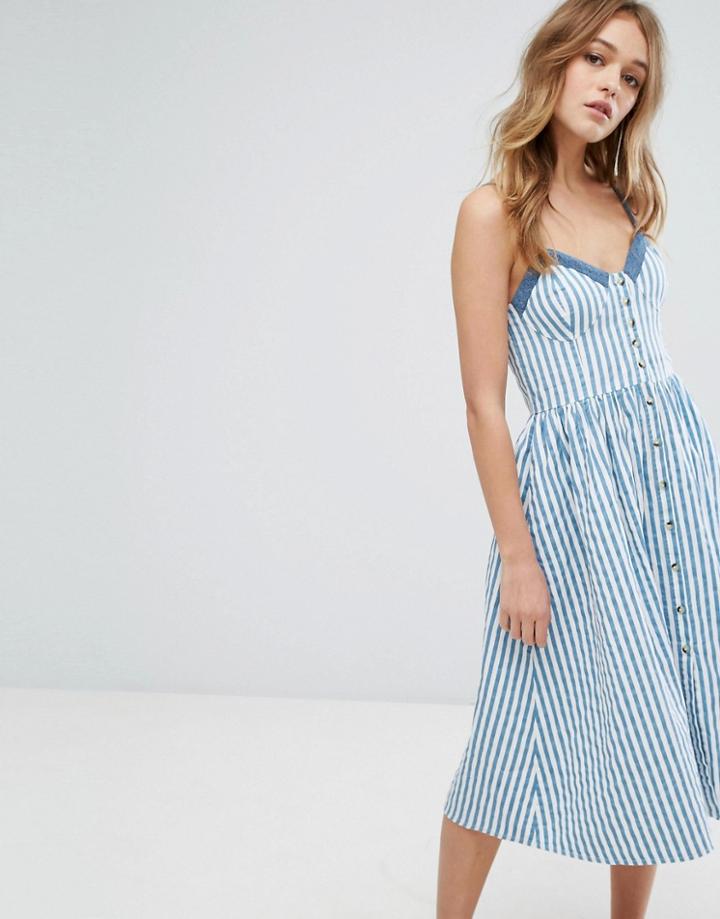 Rollas Stripe Button Through Dress - Blue