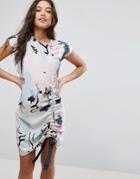 Asos Sleeveless Ruched Detail T-shirt Dress In Contemporary Print - Multi