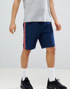 Asos Design Slim Shorts With Elasticated Waistband In Navy With Red Side Stripe - Navy