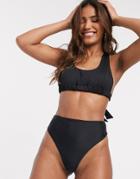We Are We Wear Mix And Match Recycled Tie Back Crop Bikini Top In Black