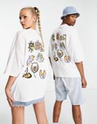 Asos Daysocial Unisex Oversized T-shirt With Doodle Back Graphic Print In White