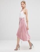 Asos Wrap Midi Skirt In Velvet - Pink