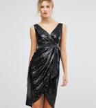 Tfnc Tall Wrap Front Sequin Midi Dress With Satin Waist Band - Black