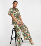 Liquorish Petite Shirt Jumpsuit In Floral Print-multi