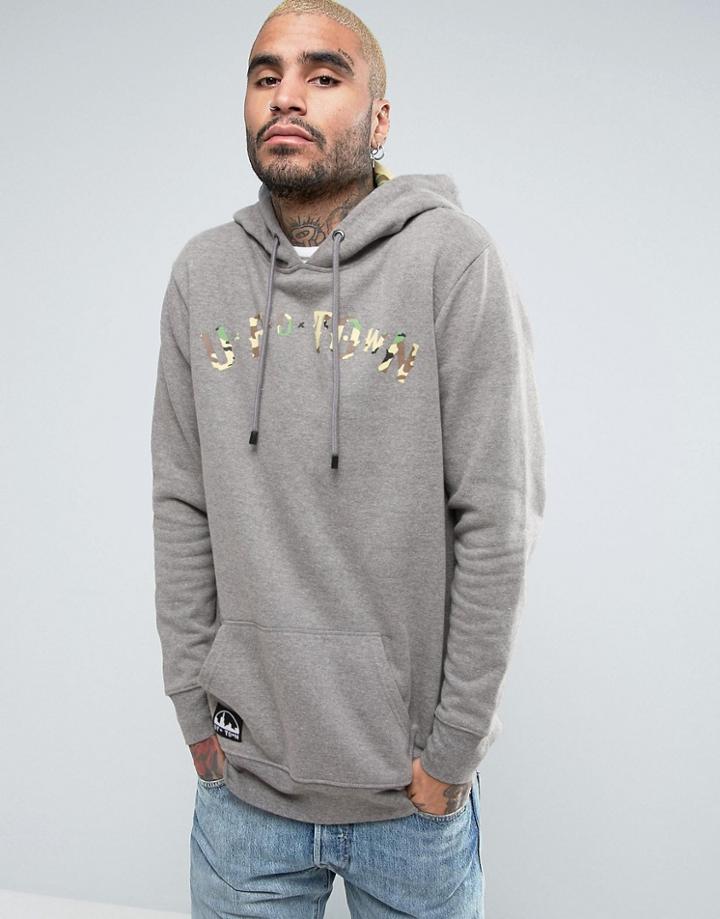 Ufo Town Printed Hoodie With Camo Lining - Gray