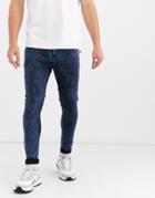Asos Design Spray On Jeans In Power Stretch In Acid Blue Overdye