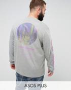 Asos Plus Relaxed Long Sleeve T-shirt With High Shine Solar Print - Gray