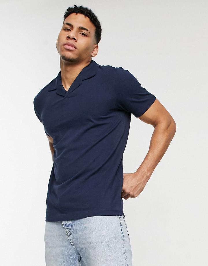 Selected Homme Oversized Revere Collar Polo In Navy