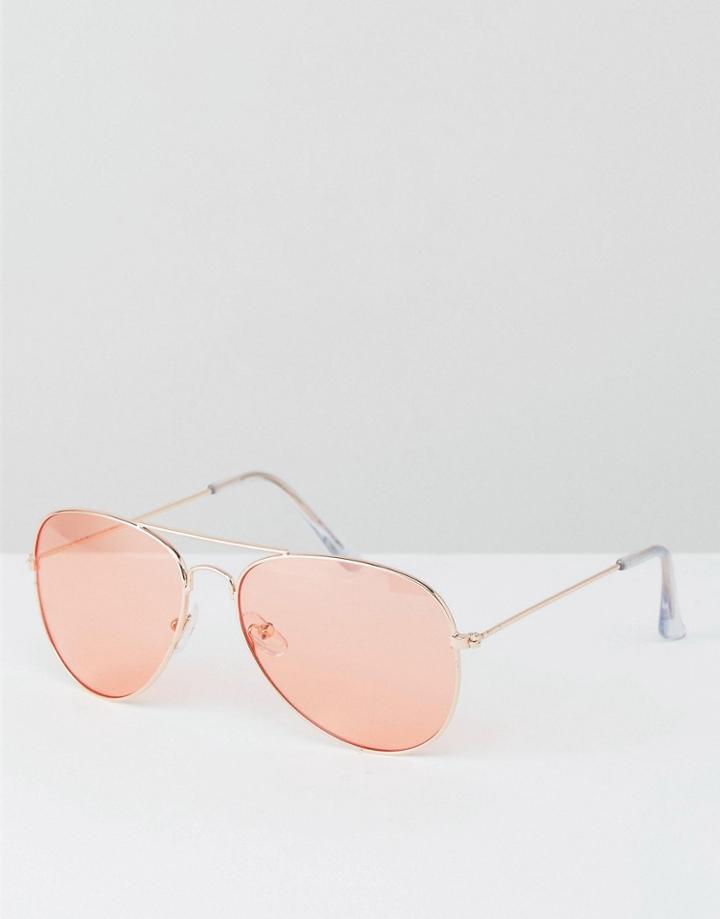 Jeepers Peepers Aviator Rose Gold Sunglasses With Pink Tinted Lens - Pink
