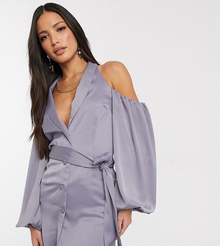 Asos Design Tall Fallen Shoulder Satin Long Line Blazer-pink