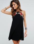 Surf Gypsy Floral Applique Beach Dress - Black
