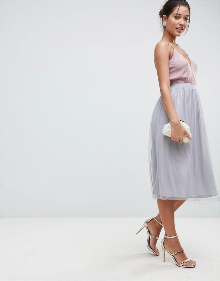 Asos Mesh Midi Prom Skirt - Gray
