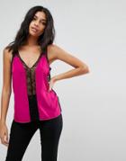 Asos Tank With Lace Insert - Pink