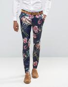 Asos Super Skinny Pant In Navy Floral Print - Navy