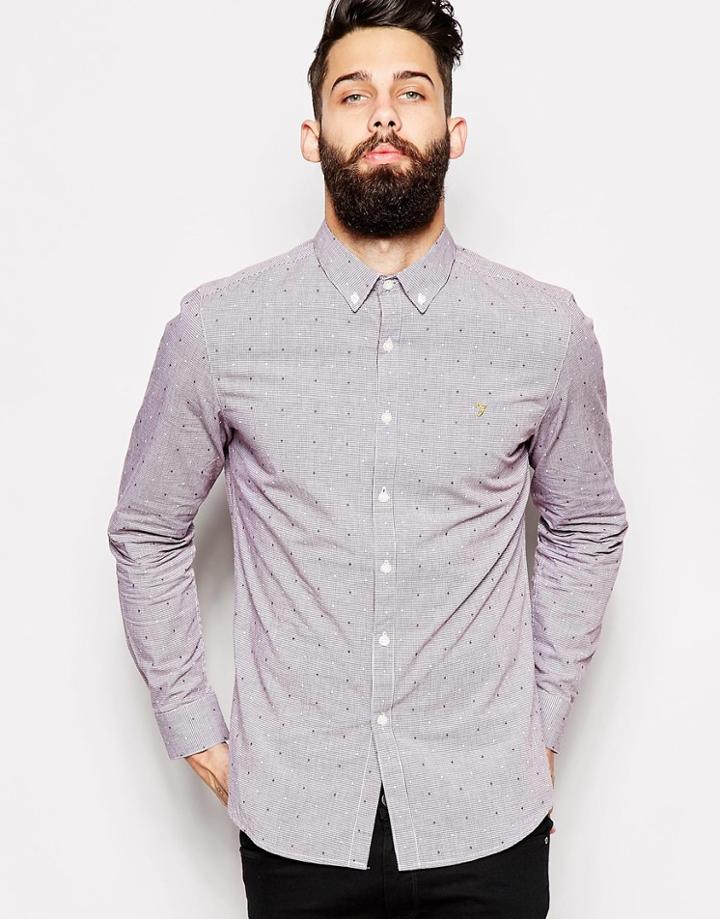 Farah Gingham Shirt With Dobby Slim Fit - Bordeaux