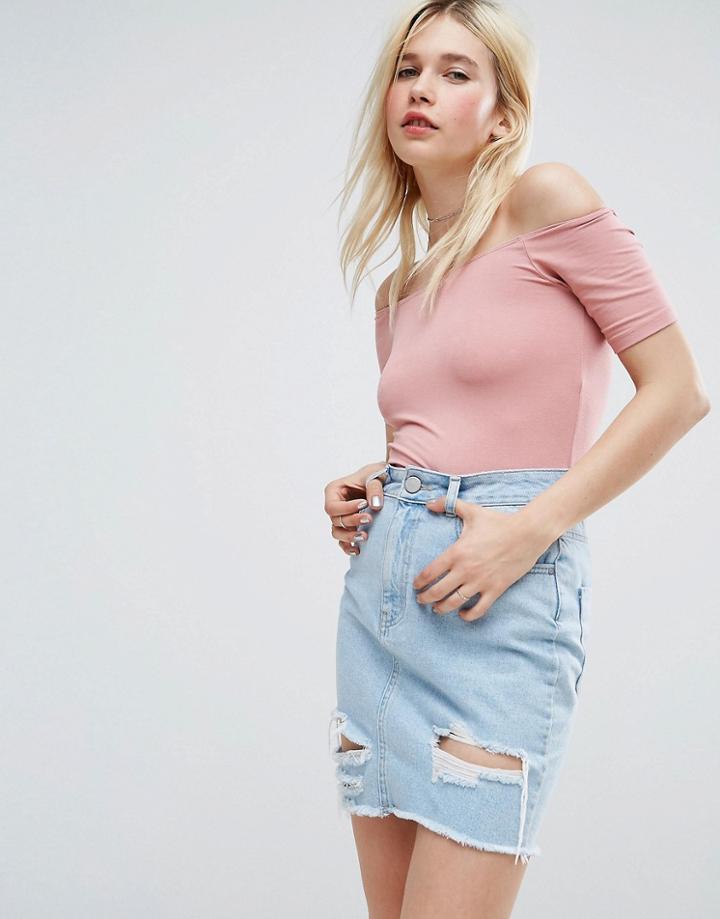 Asos Off Shoulder Top With Short Sleeve - Pink