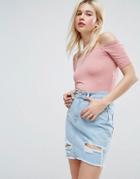 Asos Off Shoulder Top With Short Sleeve - Pink