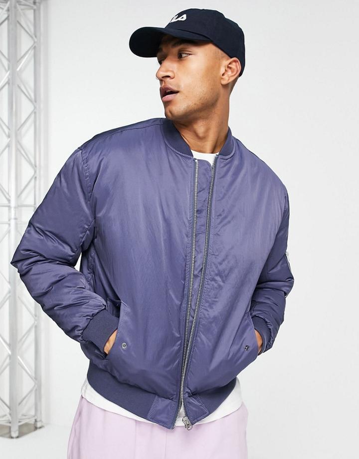 Asos Design Padded Ma1 Bomber Jacket In Blue-blues