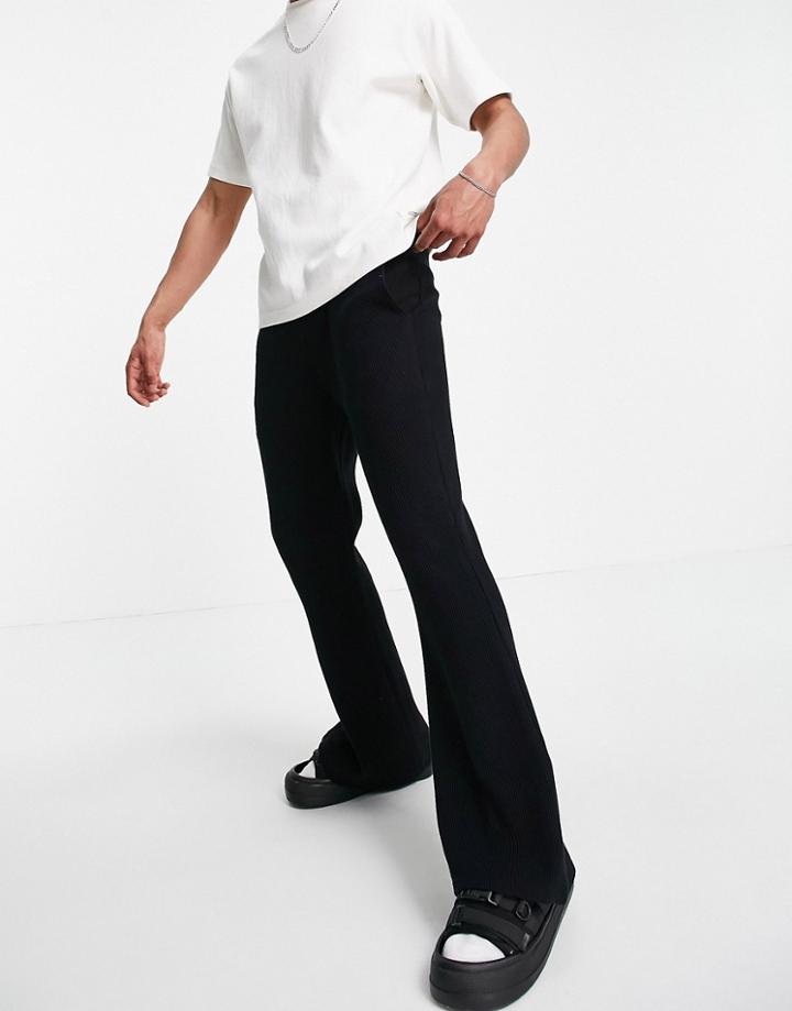 Asos Design Skinny Flared Sweatpants In Ribbed Black
