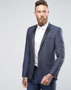 Asos Skinny Suit Jacket In Navy Sheen Fabric - Navy