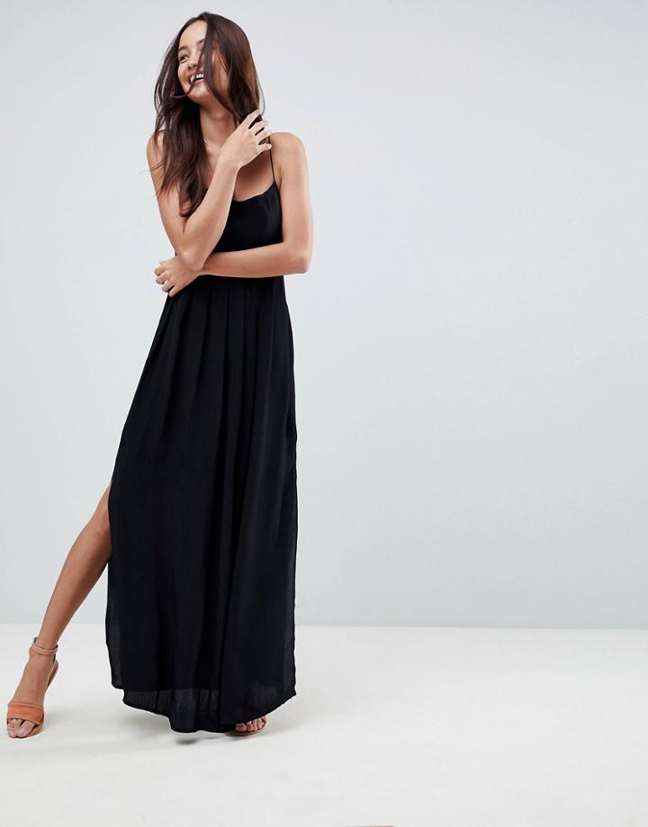 Asos Pleated Smock Maxi Cami Dress - Black