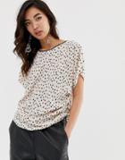 River Island Blouse With Ruched Sleeves In Polka Dot-multi