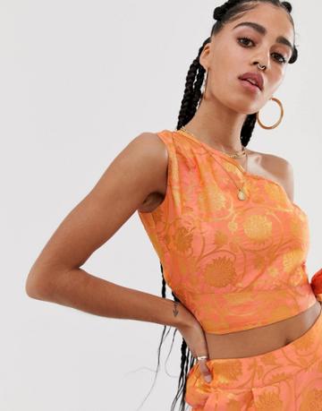 Nesavaali Jacquard Swirl Print Cropped Top-pink
