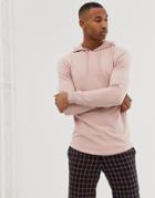 Asos Design Longline Muscle Fit Hoodie With Curved Hem In Pink - Pink