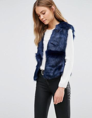 Jayley Luxurious Navy Faux Fur Vest - Navy