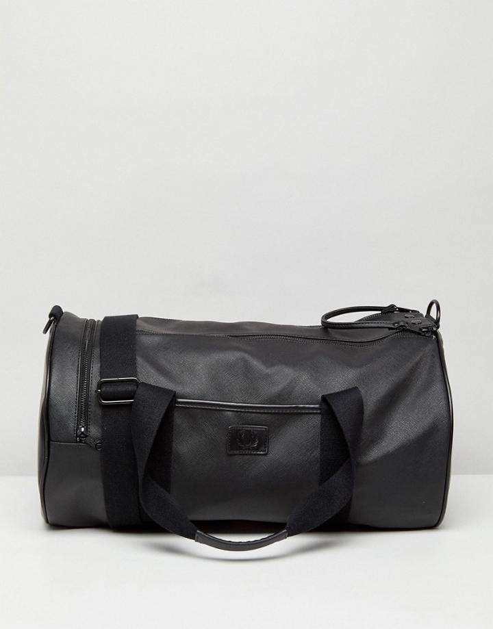 Fred Perry Saffiano Barrel Bag In Black - Black