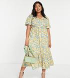 In The Style Plus X Stacey Solomon Tiered Midi Dress In Yellow Floral-multi