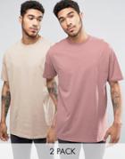 Asos 2 Pack Oversized Longline T-shirt In Beige/pink - Multi