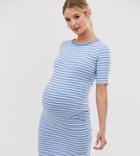 New Look Maternity Striped Rib Jersey Dress In Blue Pattern - Black