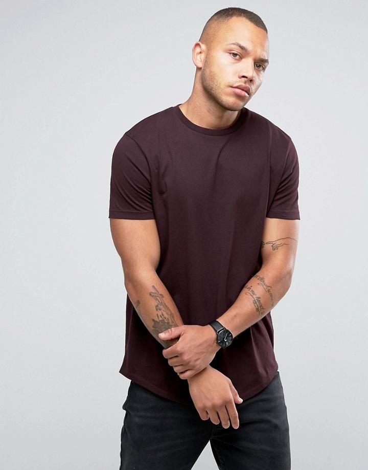 Asos Longline T-shirt With Curve Hem - Purple