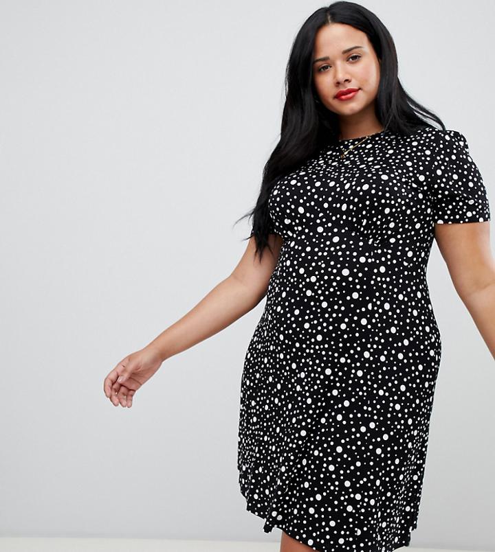 Asos Design Curve Ultimate Mini Tea Dress In Polka Dot - Multi